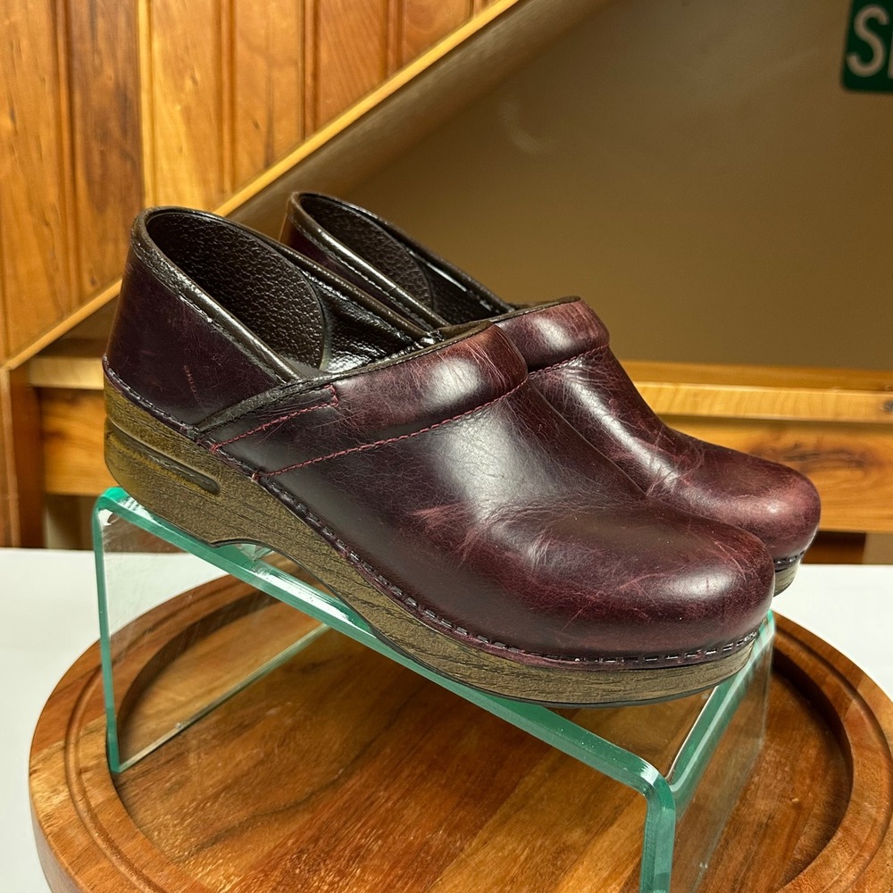 Dansko Professional Clogs Burgundy Cabrio Leather Platform Shoes EU 38 US 7.5-8